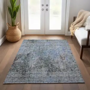 Photo of Gray Charcoal And Blue Abstract Washable Indoor Outdoor Area Rug