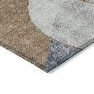 Photo of Gray Charcoal And Brown Abstract Washable Indoor Outdoor Area Rug