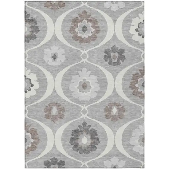 Gray Charcoal And Brown Medallion Washable Indoor Outdoor Area Rug Photo 2