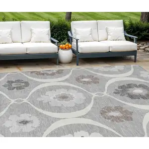 Photo of Gray Charcoal And Brown Medallion Washable Indoor Outdoor Area Rug