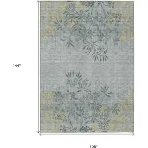 Photo of Gray Charcoal And Gold Floral Washable Indoor Outdoor Area Rug