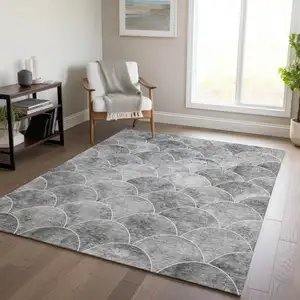 Photo of Gray Charcoal And Ivory Abstract Washable Indoor Outdoor Area Rug