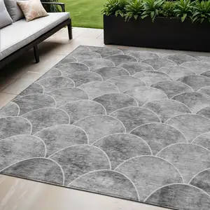 Photo of Gray Charcoal And Ivory Abstract Washable Indoor Outdoor Area Rug