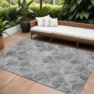 Photo of Gray Charcoal And Ivory Abstract Washable Indoor Outdoor Area Rug