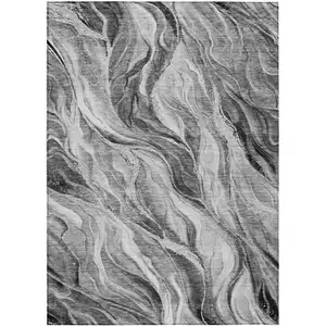 Photo of Gray Charcoal And Ivory Abstract Washable Indoor Outdoor Area Rug