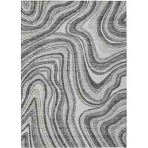 Photo of Gray Charcoal And Ivory Abstract Washable Indoor Outdoor Area Rug