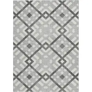 Photo of Gray Charcoal And Ivory Geometric Washable Indoor Outdoor Area Rug