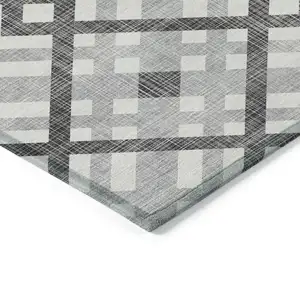 Photo of Gray Charcoal And Ivory Geometric Washable Indoor Outdoor Area Rug