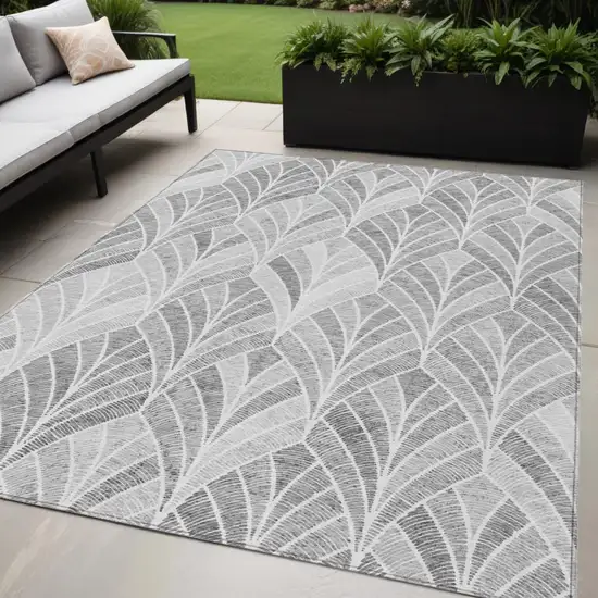 Gray Charcoal And Ivory Geometric Washable Indoor Outdoor Area Rug Photo 1