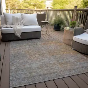 Photo of Gray Charcoal And Orange Abstract Washable Indoor Outdoor Area Rug