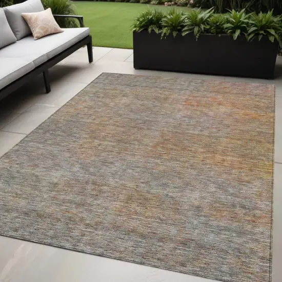 Gray Charcoal And Orange Abstract Washable Indoor Outdoor Area Rug Photo 1