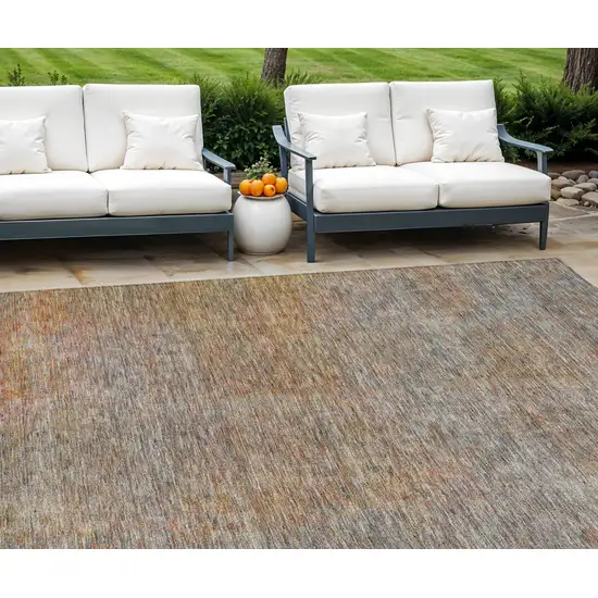 Gray Charcoal And Orange Abstract Washable Indoor Outdoor Area Rug Photo 1