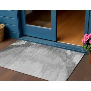 Photo of Gray Charcoal And Silver Abstract Washable Indoor Outdoor Area Rug