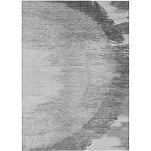 Photo of Gray Charcoal And Silver Abstract Washable Indoor Outdoor Area Rug