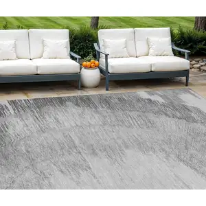 Photo of Gray Charcoal And Silver Abstract Washable Indoor Outdoor Area Rug