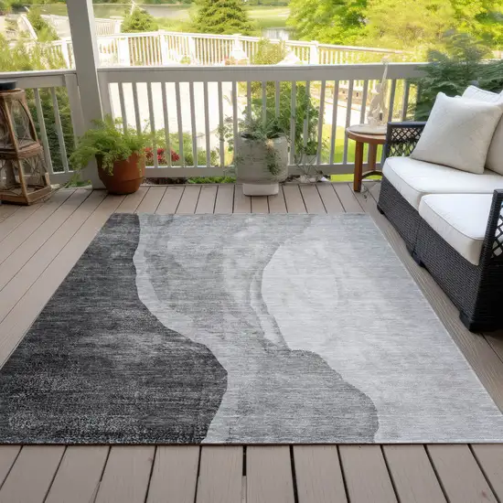 Gray Charcoal And Silver Abstract Washable Indoor Outdoor Area Rug Photo 8