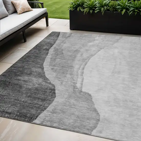 Gray Charcoal And Silver Abstract Washable Indoor Outdoor Area Rug Photo 1