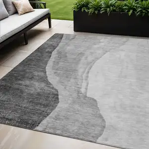 Photo of Gray Charcoal And Silver Abstract Washable Indoor Outdoor Area Rug