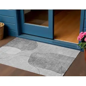 Photo of Gray Charcoal And Silver Abstract Washable Indoor Outdoor Area Rug