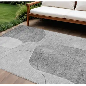 Photo of Gray Charcoal And Silver Abstract Washable Indoor Outdoor Area Rug