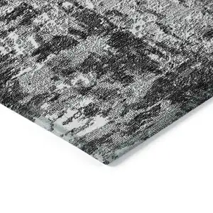 Photo of Gray Charcoal And Silver Abstract Washable Indoor Outdoor Area Rug