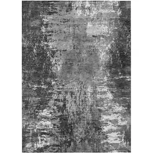 Photo of Gray Charcoal And Silver Abstract Washable Indoor Outdoor Area Rug