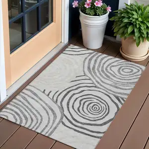 Photo of Gray Charcoal And Silver Abstract Washable Indoor Outdoor Area Rug