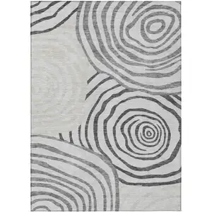 Photo of Gray Charcoal And Silver Abstract Washable Indoor Outdoor Area Rug