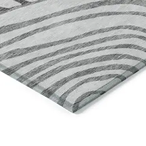 Photo of Gray Charcoal And Silver Abstract Washable Indoor Outdoor Area Rug