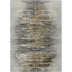 Photo of Gray Charcoal And Silver Abstract Washable Indoor Outdoor Area Rug