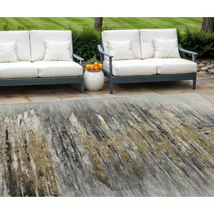 Photo of Gray Charcoal And Silver Abstract Washable Indoor Outdoor Area Rug