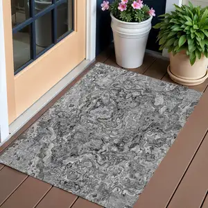 Photo of Gray Charcoal And Silver Abstract Washable Indoor Outdoor Area Rug