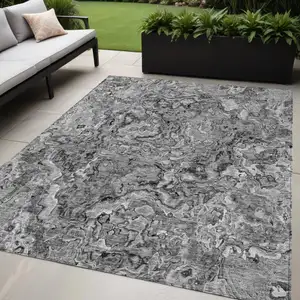 Photo of Gray Charcoal And Silver Abstract Washable Indoor Outdoor Area Rug