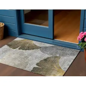 Photo of Gray Charcoal And Silver Floral Washable Indoor Outdoor Area Rug