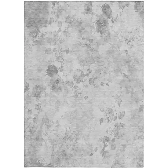 Gray Charcoal And Silver Floral Washable Indoor Outdoor Area Rug Photo 5