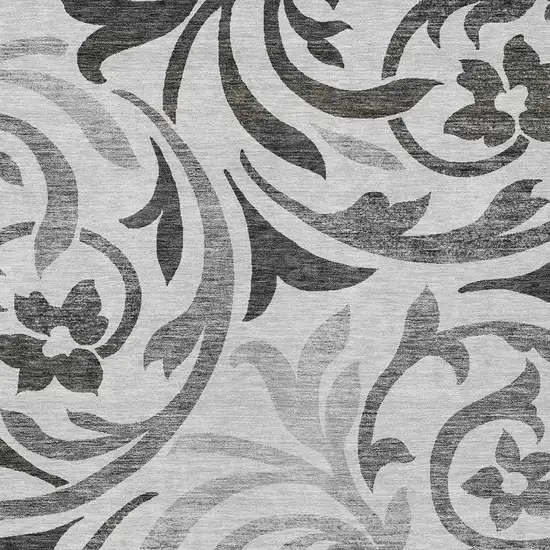 Gray Charcoal And Silver Floral Washable Indoor Outdoor Area Rug Photo 4