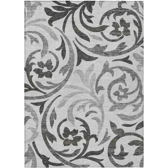 Gray Charcoal And Silver Floral Washable Indoor Outdoor Area Rug Photo 1