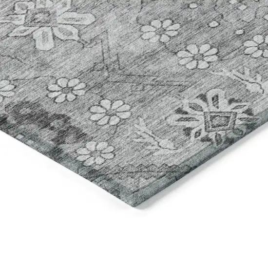 Gray Charcoal And Silver Floral Washable Indoor Outdoor Area Rug Photo 5