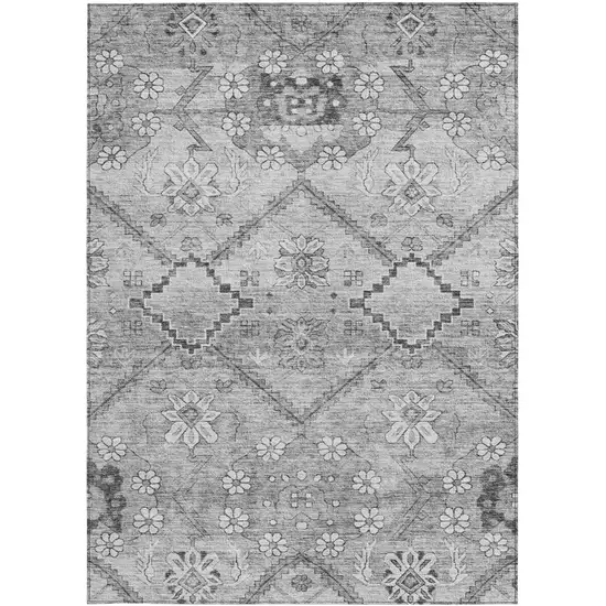 Gray Charcoal And Silver Floral Washable Indoor Outdoor Area Rug Photo 7