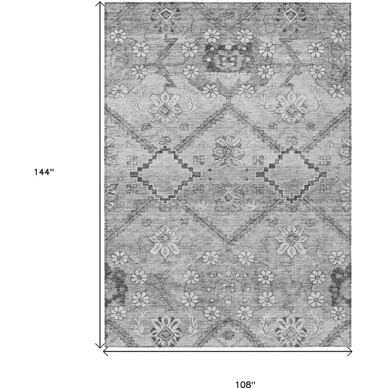 Gray Charcoal And Silver Floral Washable Indoor Outdoor Area Rug Photo 3