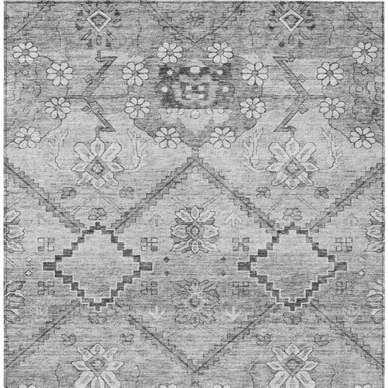 Gray Charcoal And Silver Floral Washable Indoor Outdoor Area Rug Photo 6