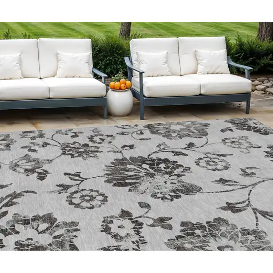 Gray Charcoal And Silver Floral Washable Indoor Outdoor Area Rug Photo 1