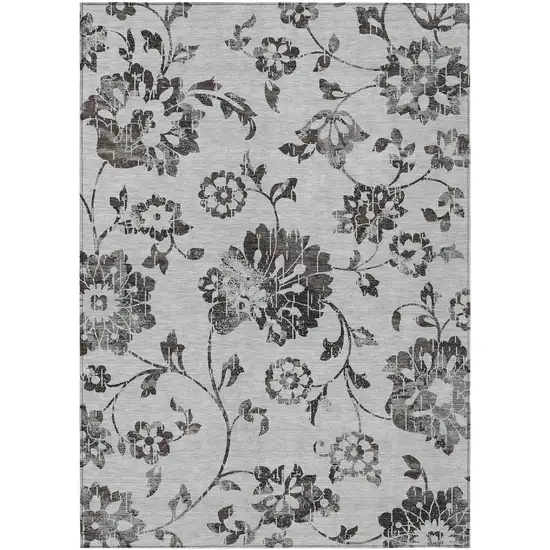 Gray Charcoal And Silver Floral Washable Indoor Outdoor Area Rug Photo 2