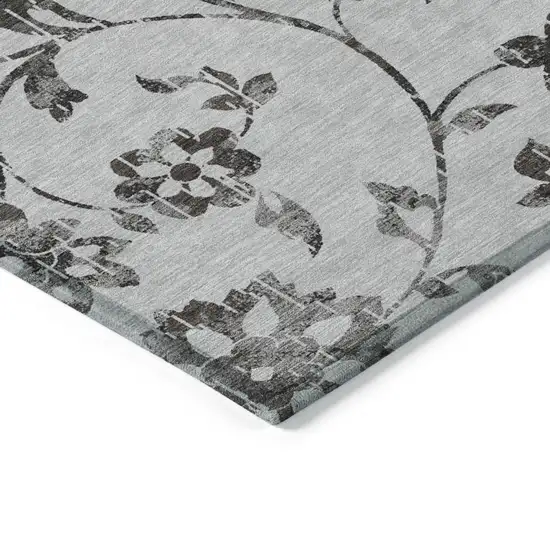 Gray Charcoal And Silver Floral Washable Indoor Outdoor Area Rug Photo 4