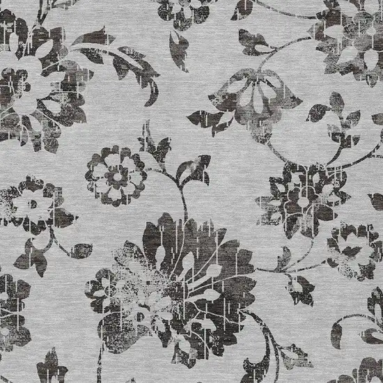 Gray Charcoal And Silver Floral Washable Indoor Outdoor Area Rug Photo 6