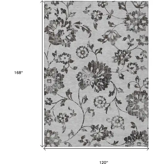 Gray Charcoal And Silver Floral Washable Indoor Outdoor Area Rug Photo 3