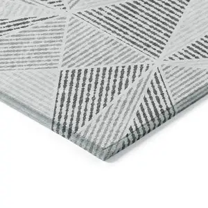 Photo of Gray Charcoal And Silver Geometric Washable Indoor Outdoor Area Rug