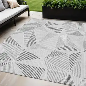 Photo of Gray Charcoal And Silver Geometric Washable Indoor Outdoor Area Rug