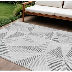 Photo of Gray Charcoal And Silver Geometric Washable Indoor Outdoor Area Rug