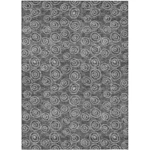 Photo of Gray Charcoal And Silver Geometric Washable Indoor Outdoor Area Rug